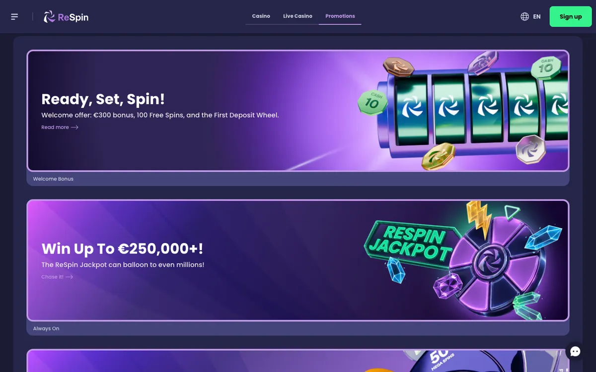 ReSpin Casino — Promotions, captured from Finland
