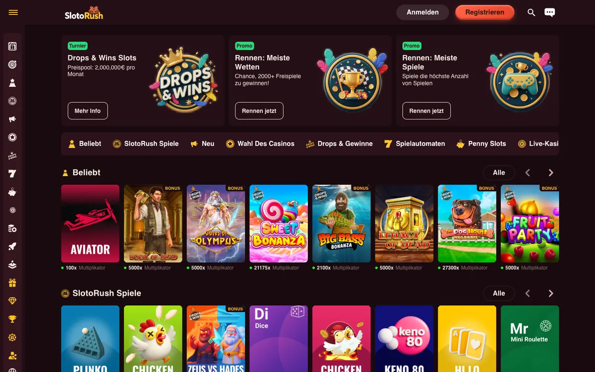 SlotoRush Casino — Home page, captured from Austria