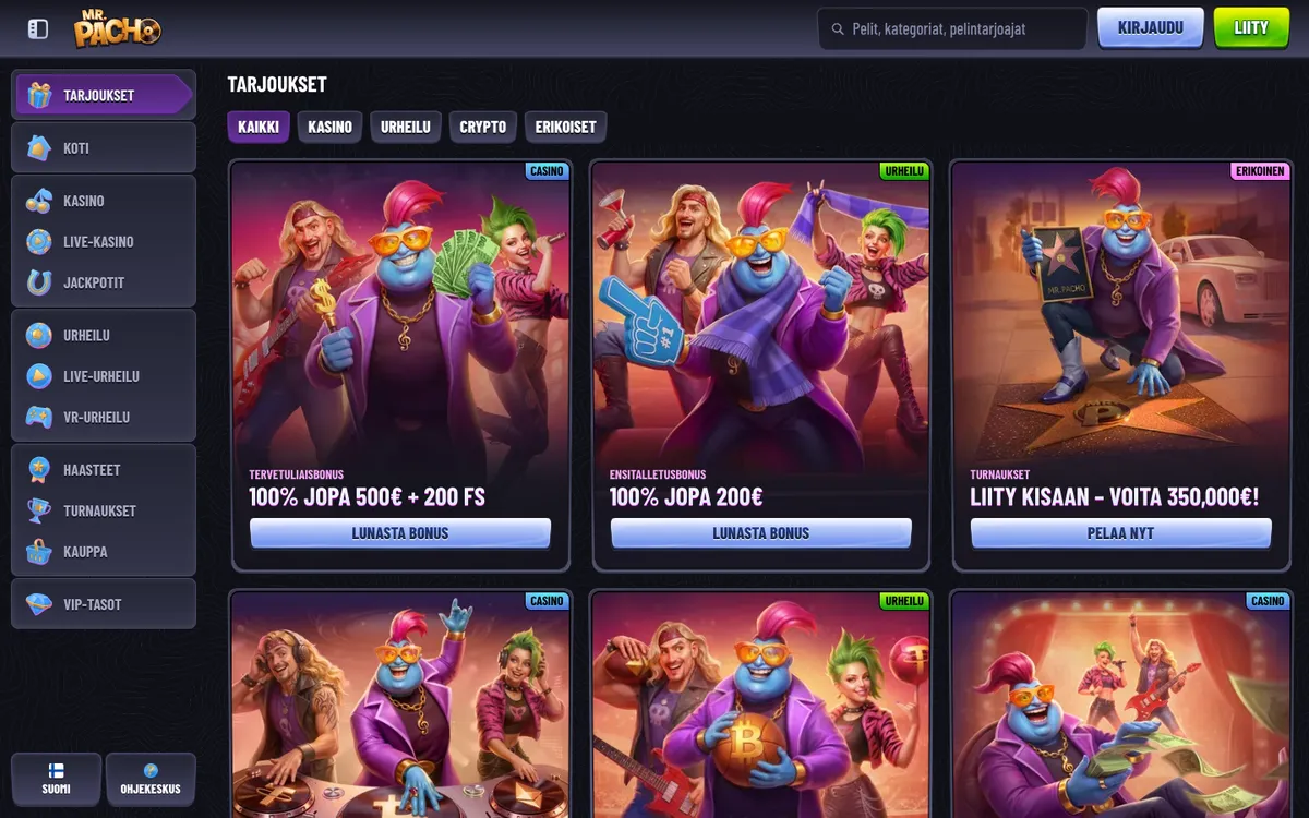 MrPacho Casino — «Акции», снято из страны Финляндия