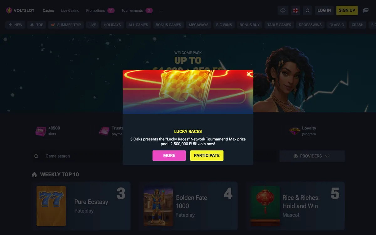 Voltslot Casino — «Главная», снято из страны Нигерия