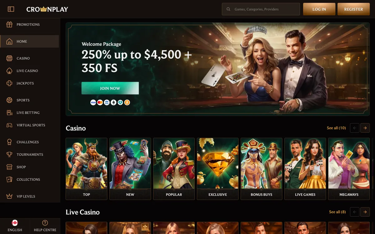 CrownPlay Casino — Home page, captured from Canada