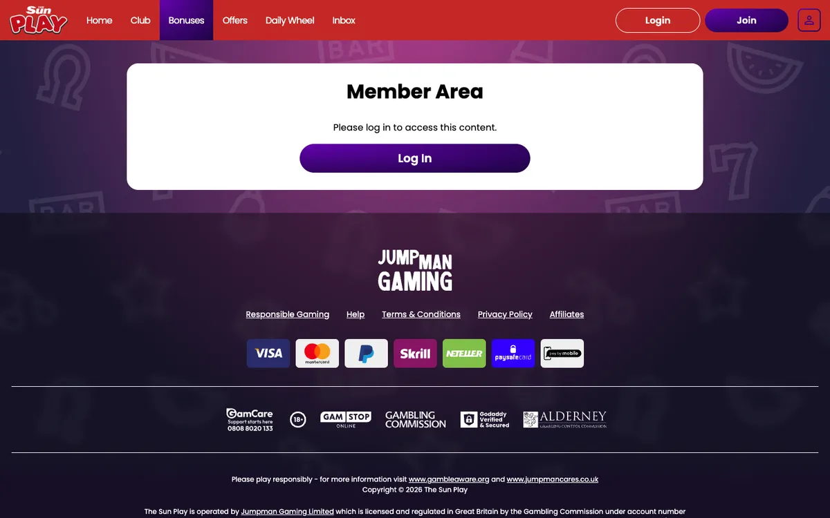 The Sun Play Casino — Promotions, captured from United Kingdom