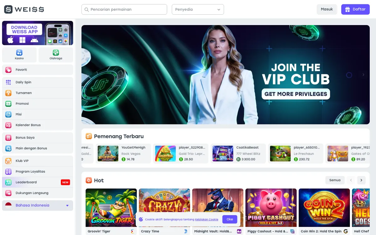 Weiss Casino — Home page, captured from Indonesia