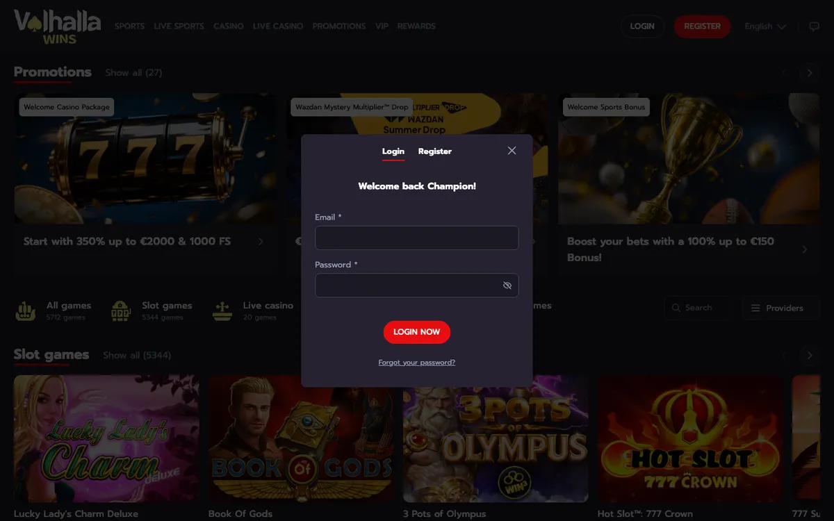 Valhalla Wins Casino — «Регистрация», снято из страны Бельгия