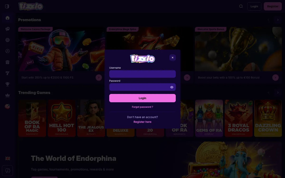 Rizzio Casino — Sign-up, captured from Belgium