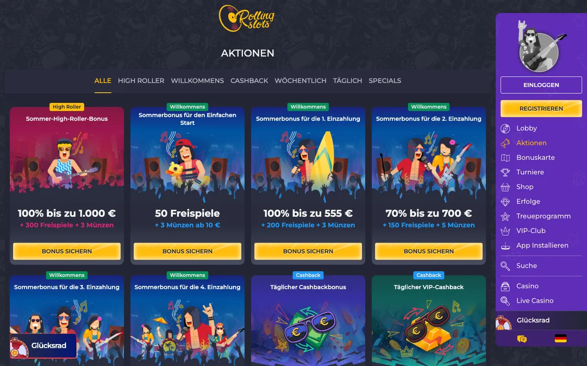 Rolling Slots Casino — «Акции», снято из страны Австрия
