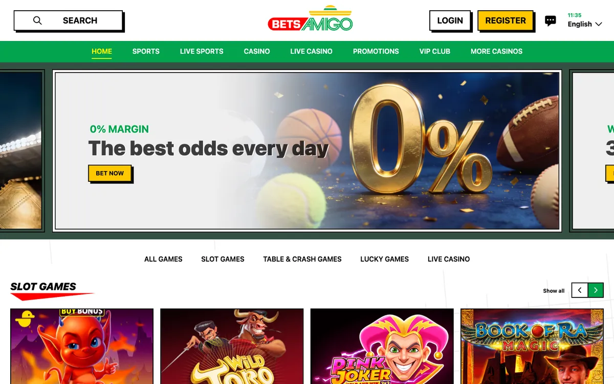 Betsamigo Casino — Home page, captured from Belgium
