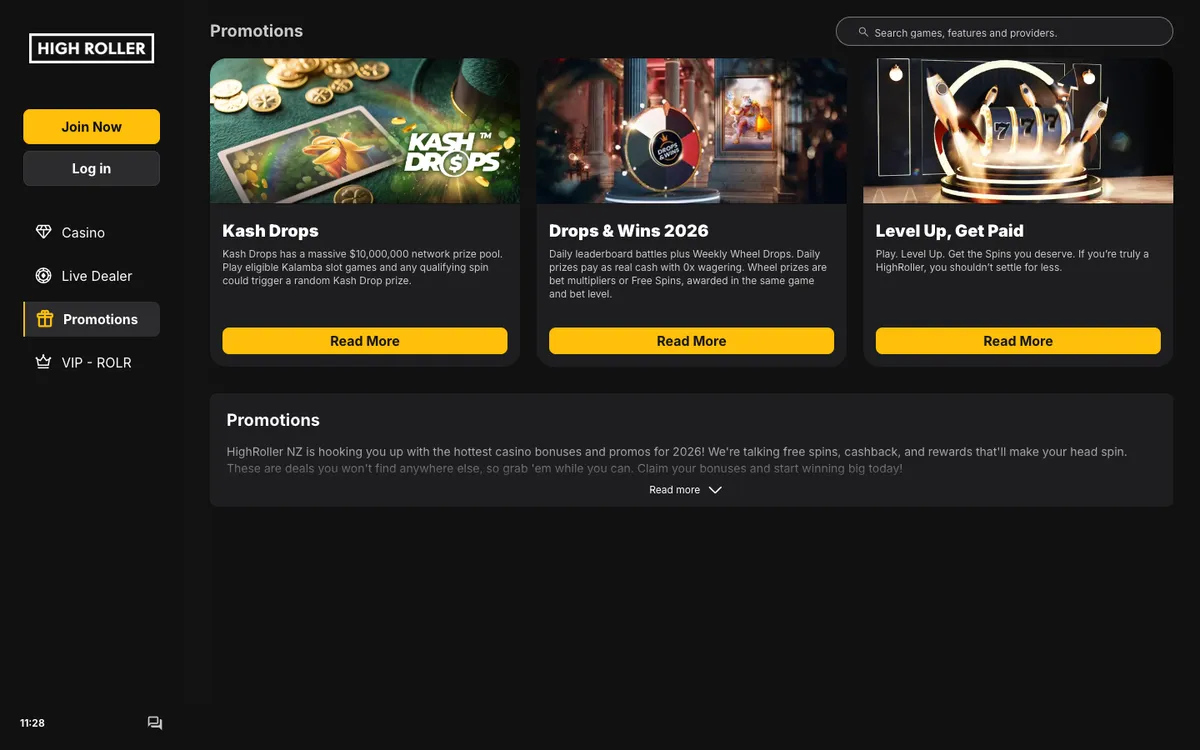 Highroller Casino — Promotions, captured from New Zealand