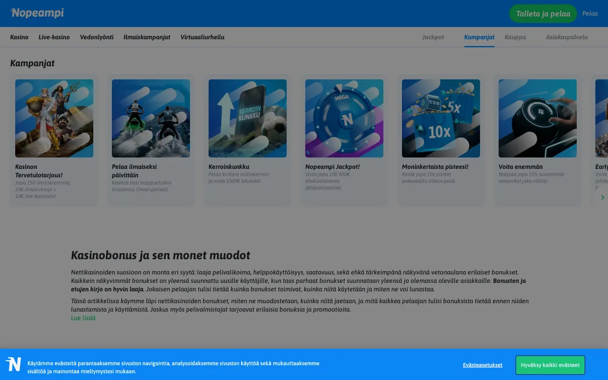 Nopeampi Casino — «Акции», снято из страны Финляндия