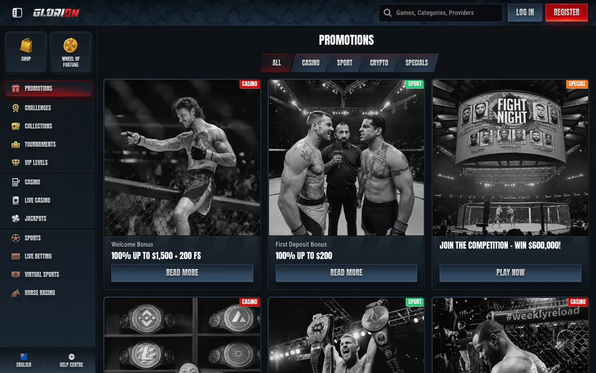 Glorion Casino — Promotions, captured from New Zealand