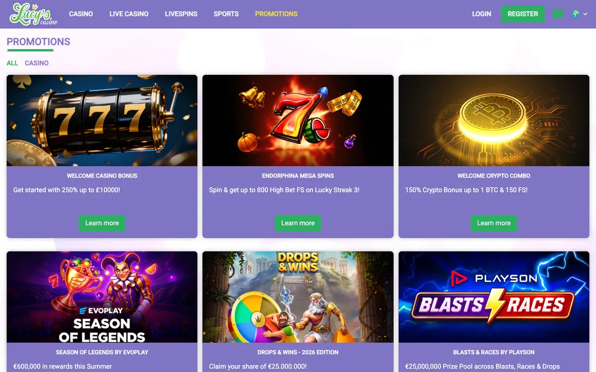 Lucy's Casino — Promotions, captured from United Kingdom