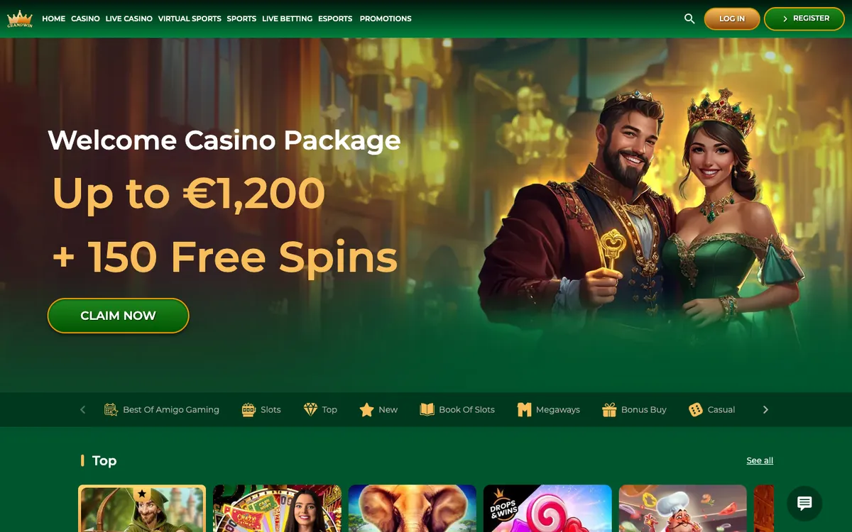 Grandwin Casino — Home page, captured from New Zealand