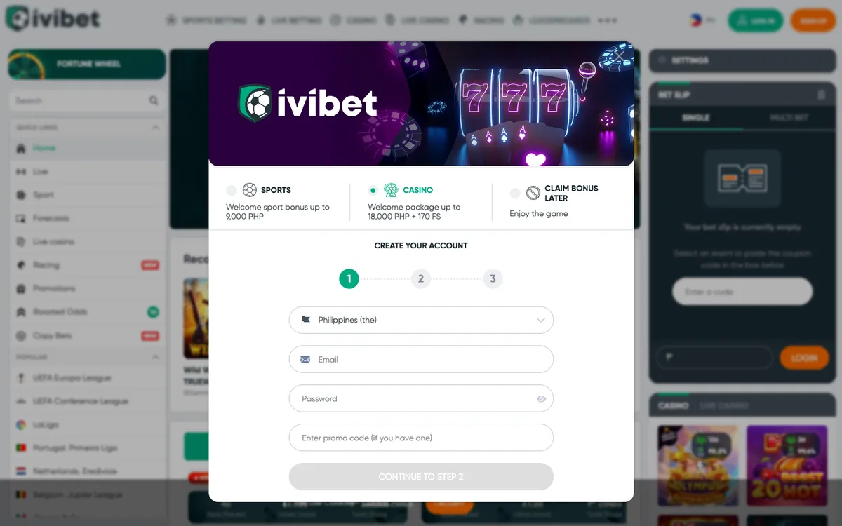 Ivibet Casino — Sign-up, captured from Singapore