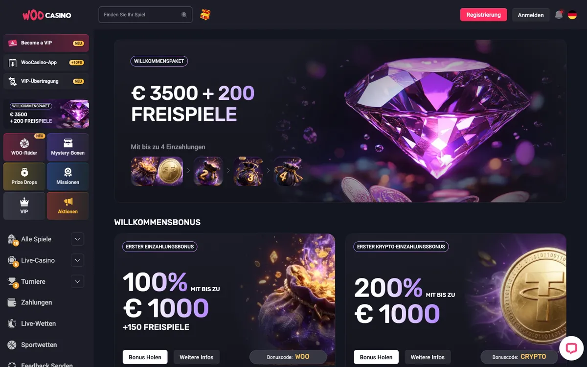 Woocasino — Promotions, captured from Austria