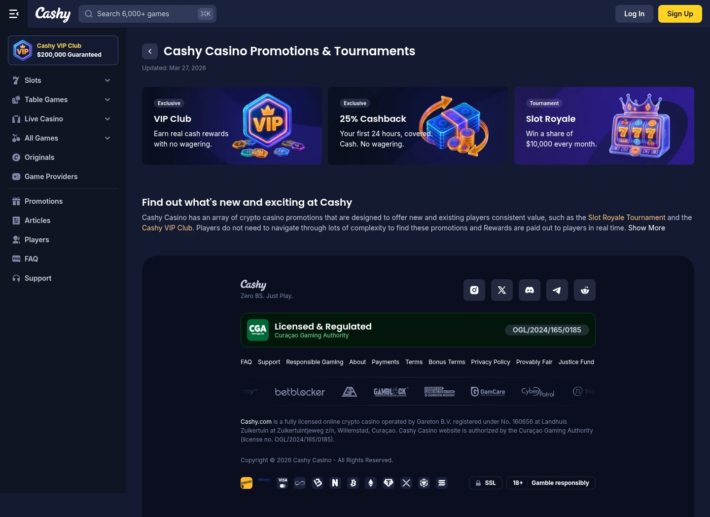 Cashy Casino — Promotions, captured from Canada