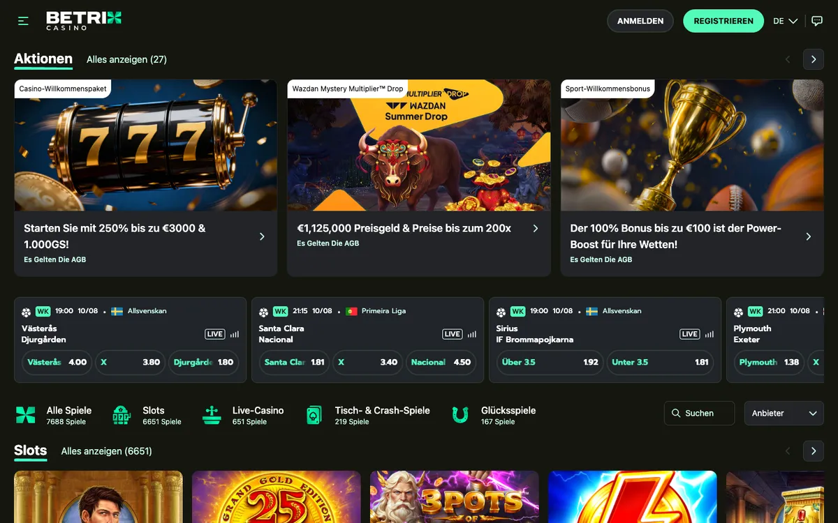 Betrix Casino — Home page, captured from Austria