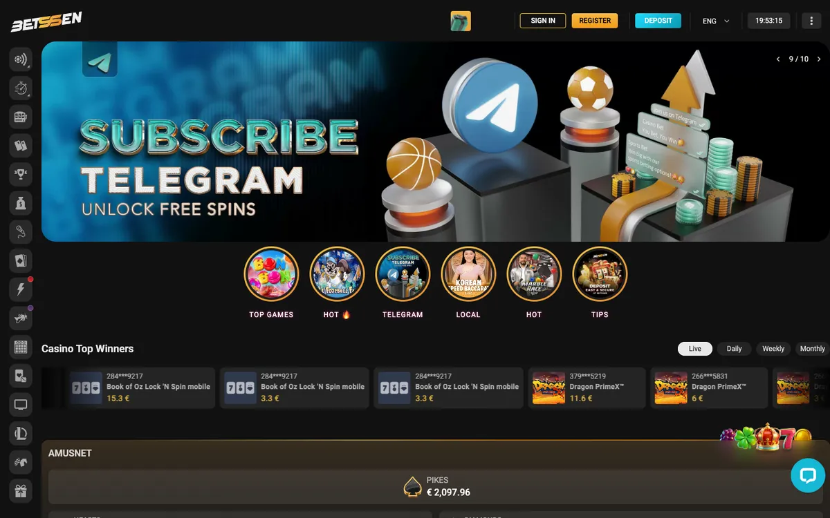 Betssen Casino — Home page, captured from Japan