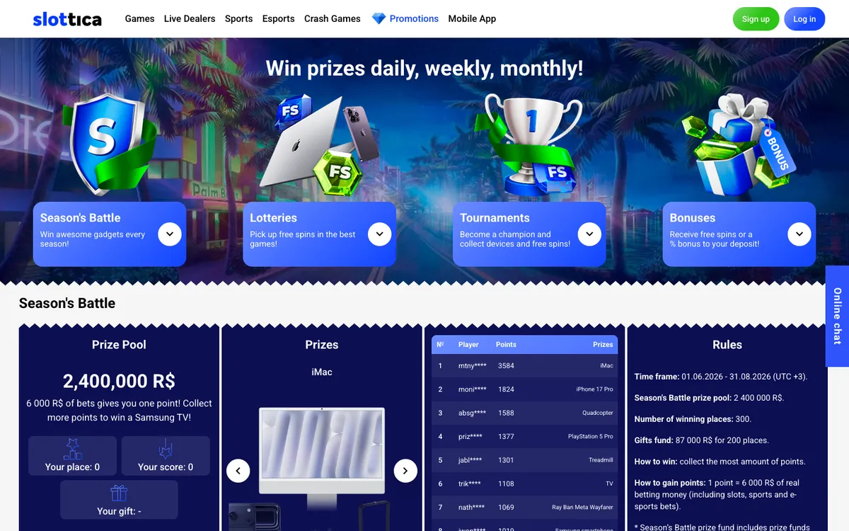 Slottica Casino — Promotions, captured from Brazil