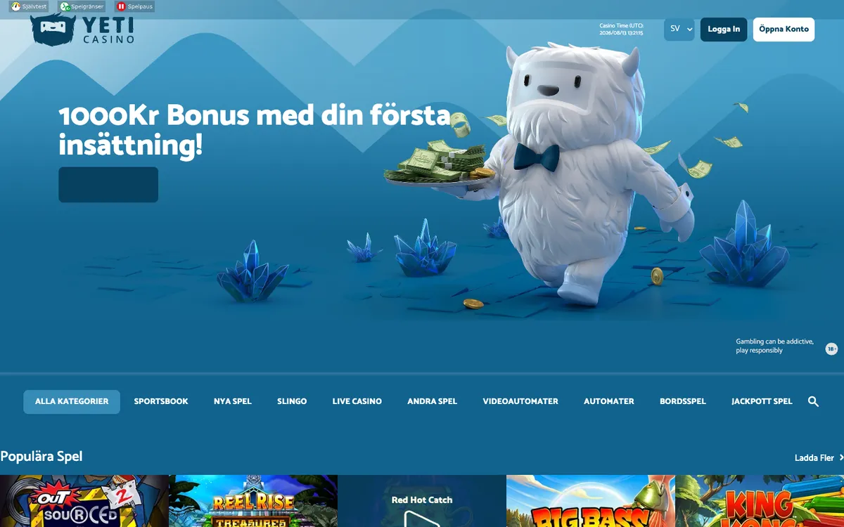 Yeti Casino — «Главная», снято из страны Швеция