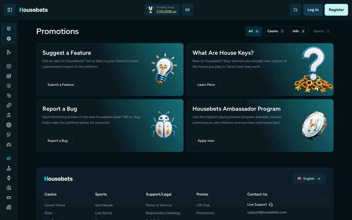 Housebets Casino — «Акции», снято из страны Япония