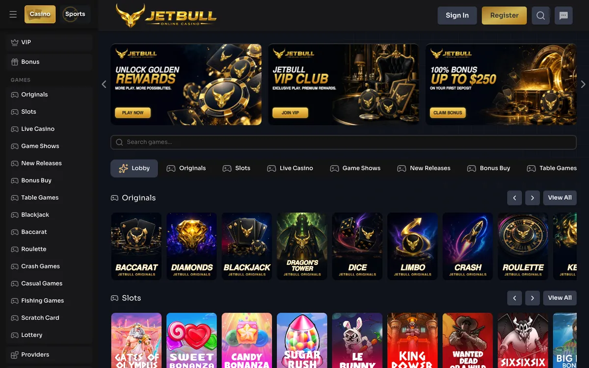 Jetbull Casino — Home page, captured from South Africa