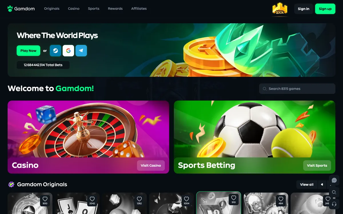 Gamdom Casino — Home page, captured from France