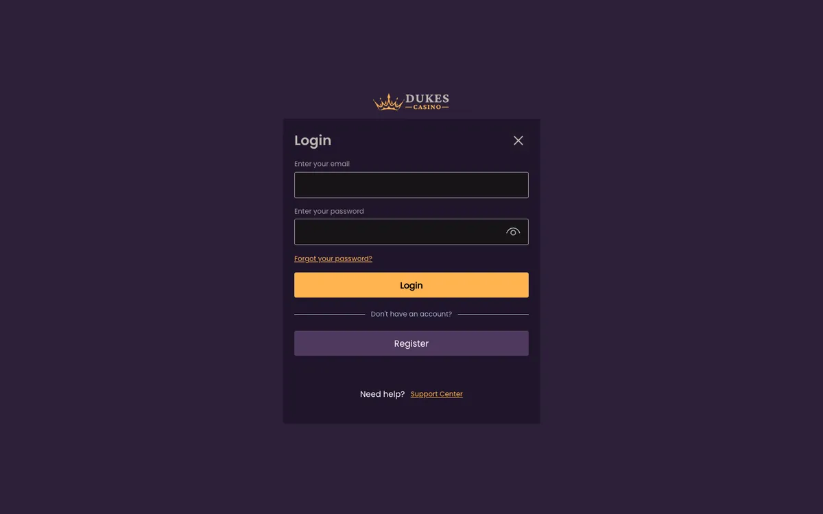 Dukes Casino — Sign-up, captured from United Kingdom