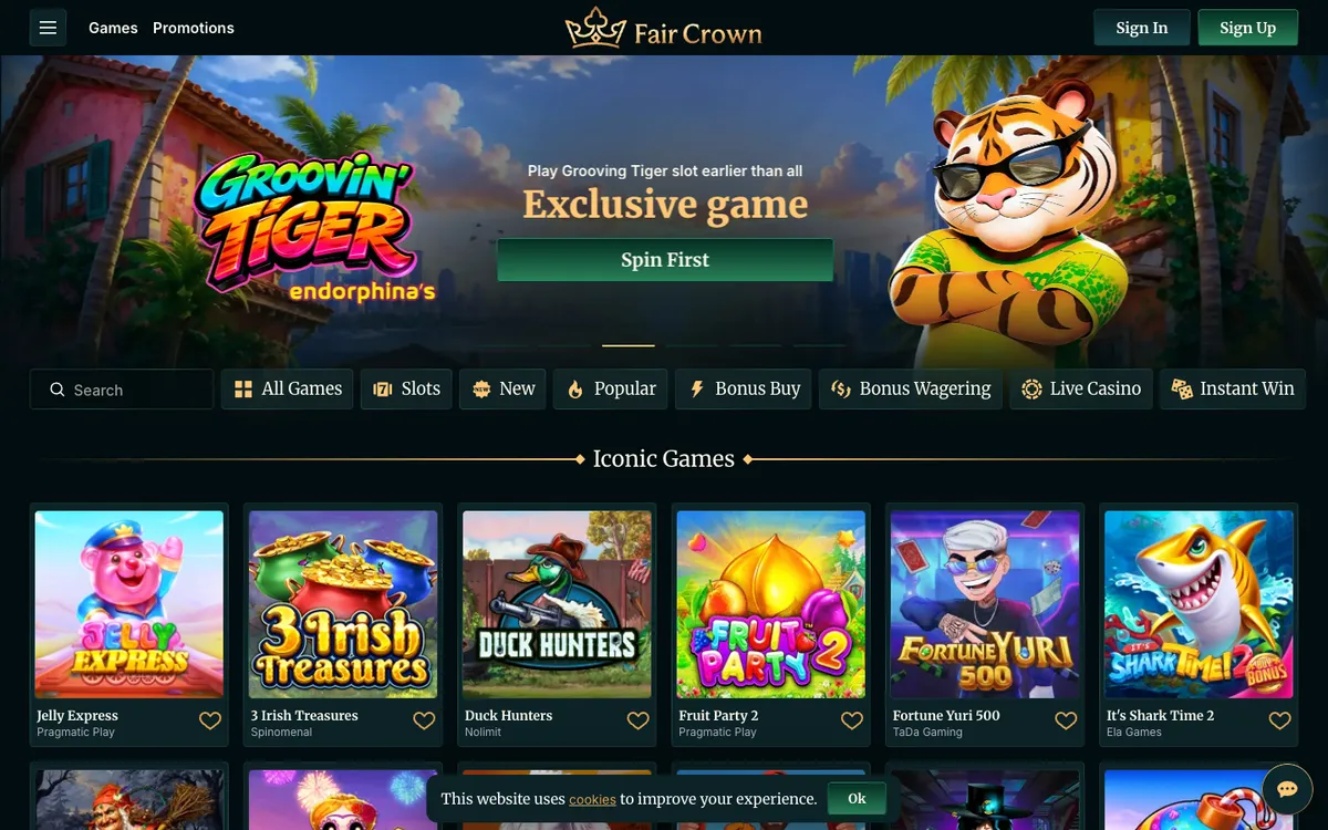 Fair Crown Casino — Home page, captured from New Zealand