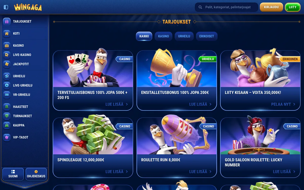 WinGaga Casino — «Акции», снято из страны Финляндия