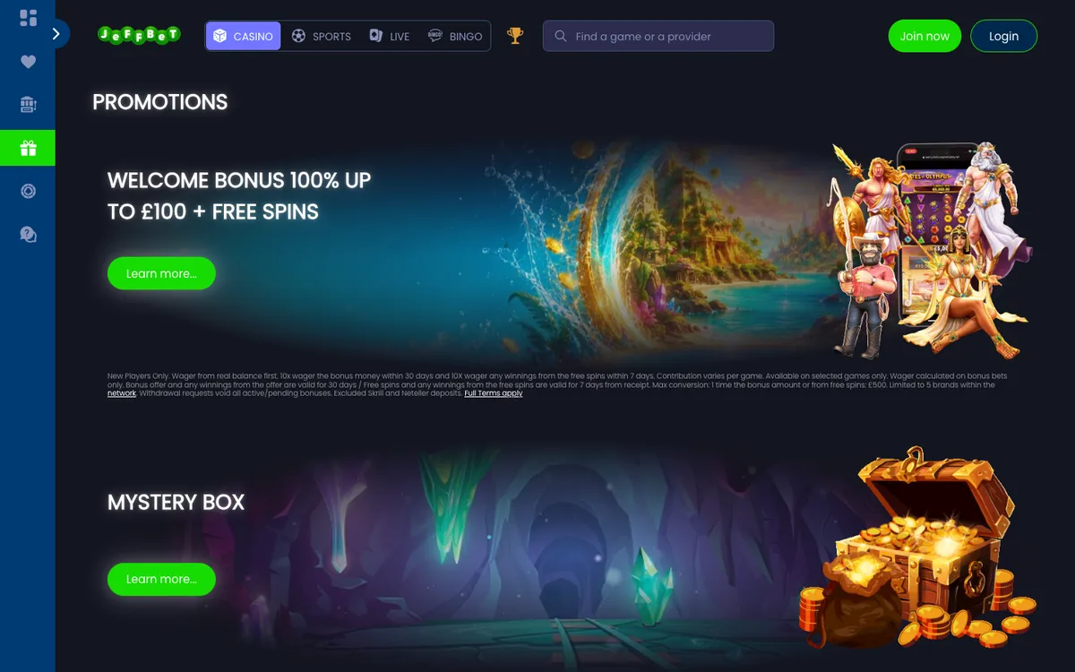 JeffBet Casino — Promotions, captured from United Kingdom