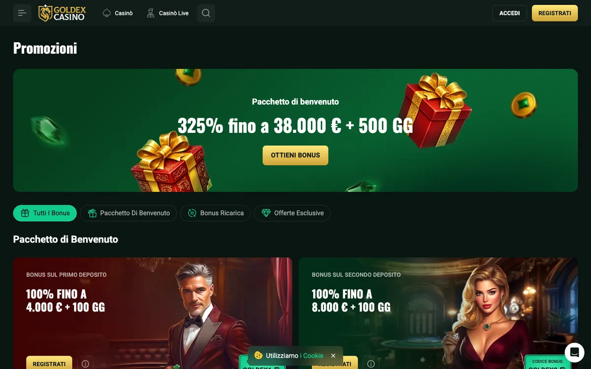 Goldex Casino — Promotions, captured from Italy