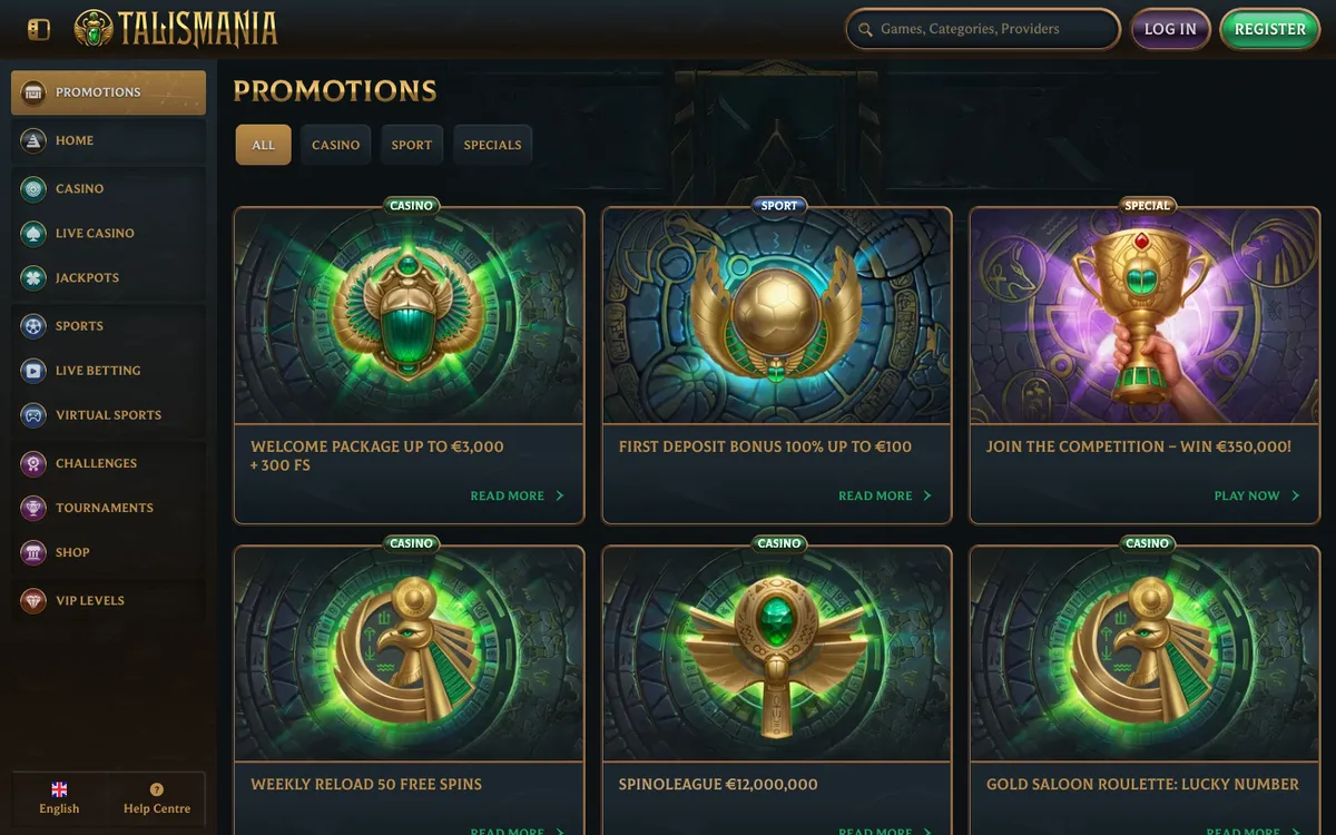 Talismania Casino — Promotions, captured from Nigeria