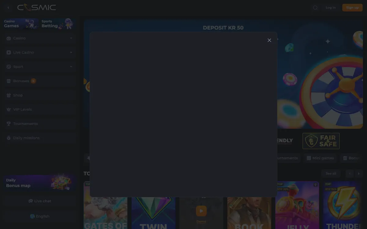 CosmicSlot Casino — «Регистрация», снято из страны Норвегия