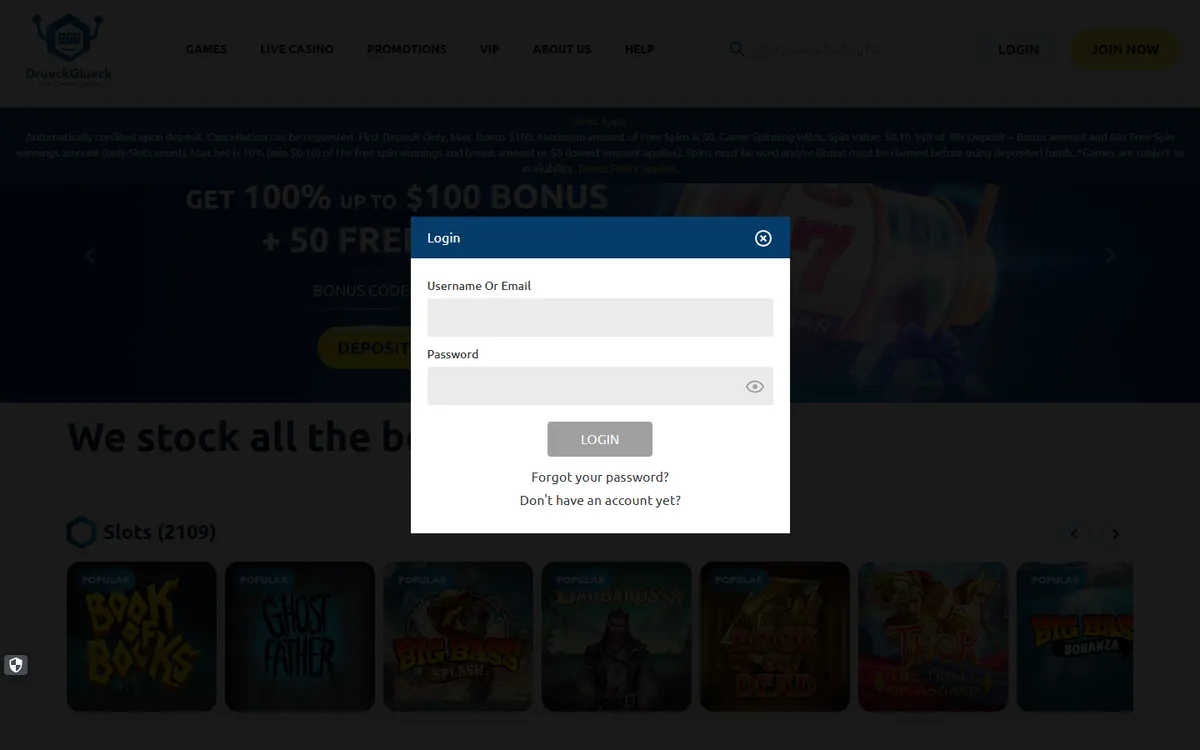 DrueckGlueck Casino — Sign-up, captured from Canada