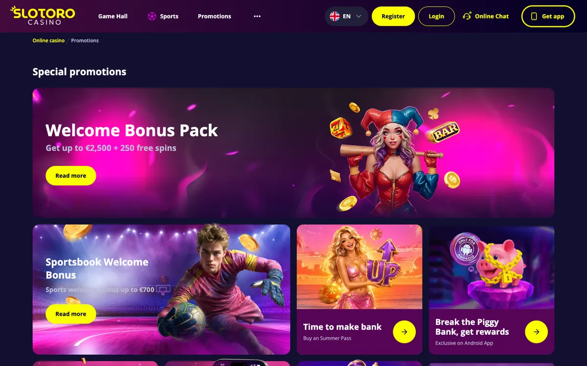 Slotoro Casino — «Акции», снято из страны Швейцария