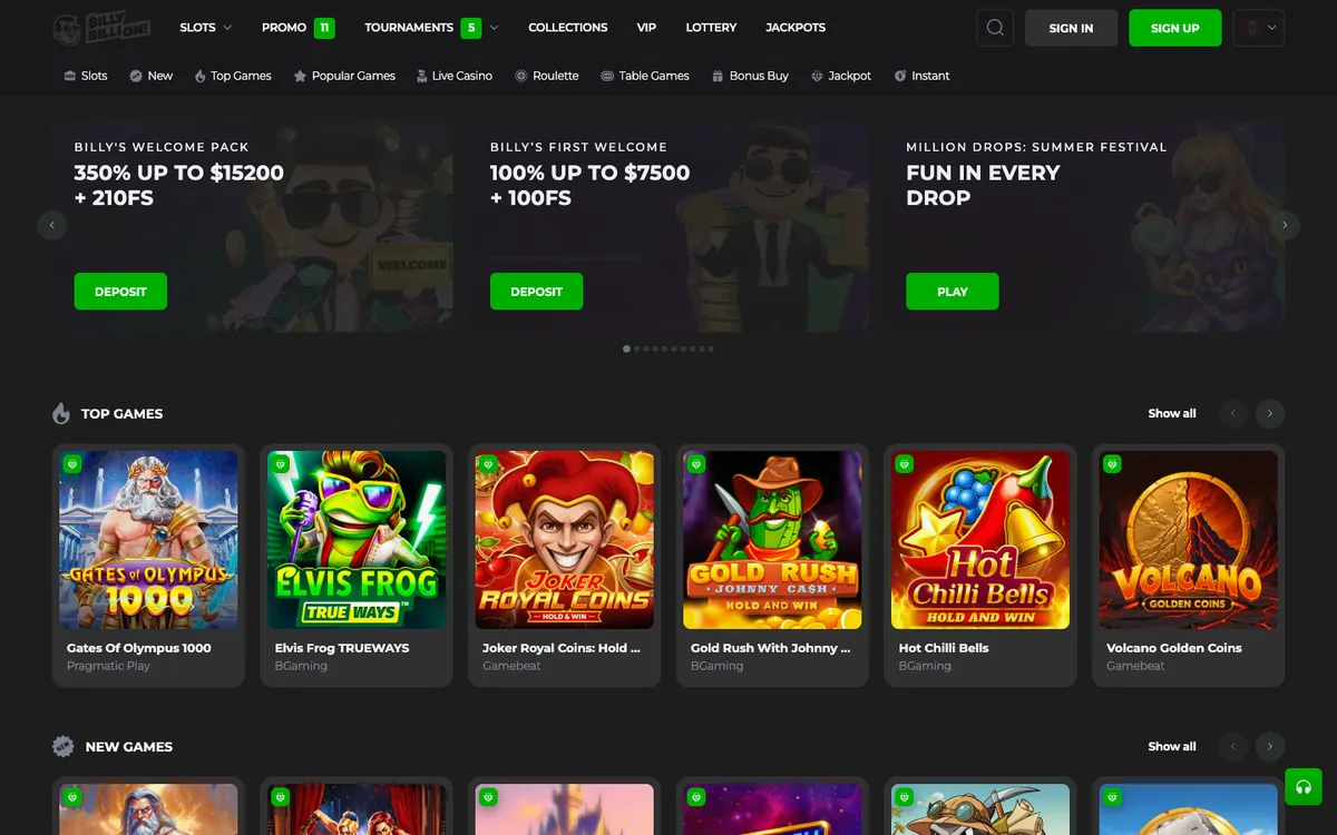 Billy Billion Casino — «Регистрация», снято из страны Канада
