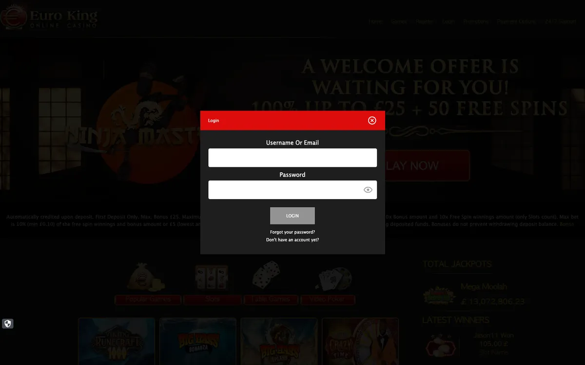 EuroKing Casino — Sign-up, captured from United Kingdom