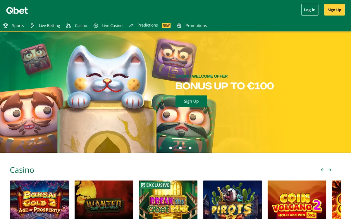 Qbet Casino — Home page, captured from Austria