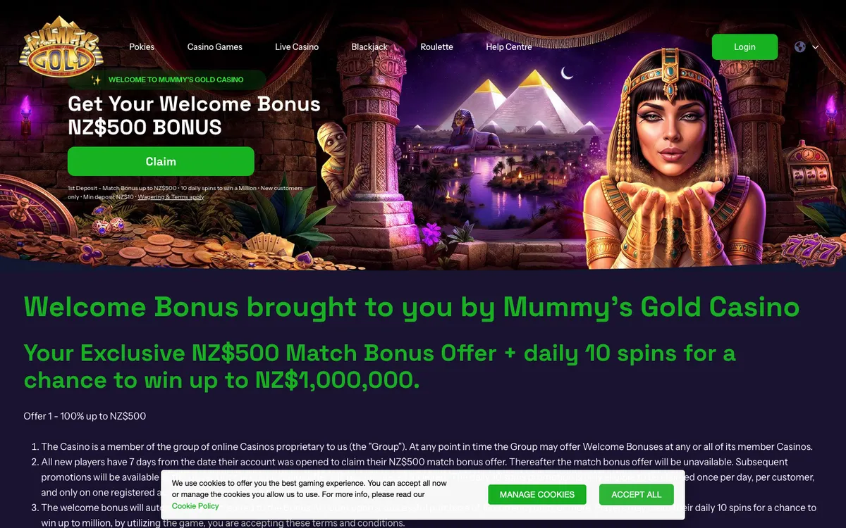 Mummy's Gold Casino — «Акции», снято из страны Новая Зеландия