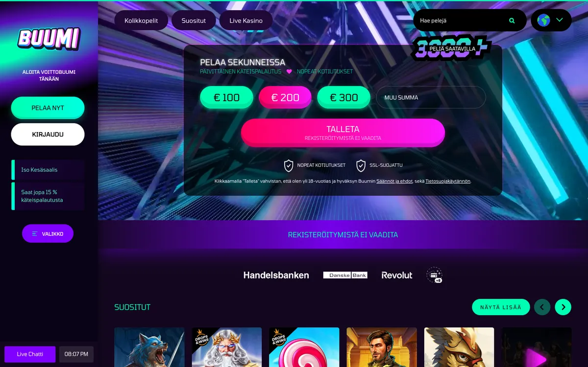Buumi Casino — Home page, captured from Finland