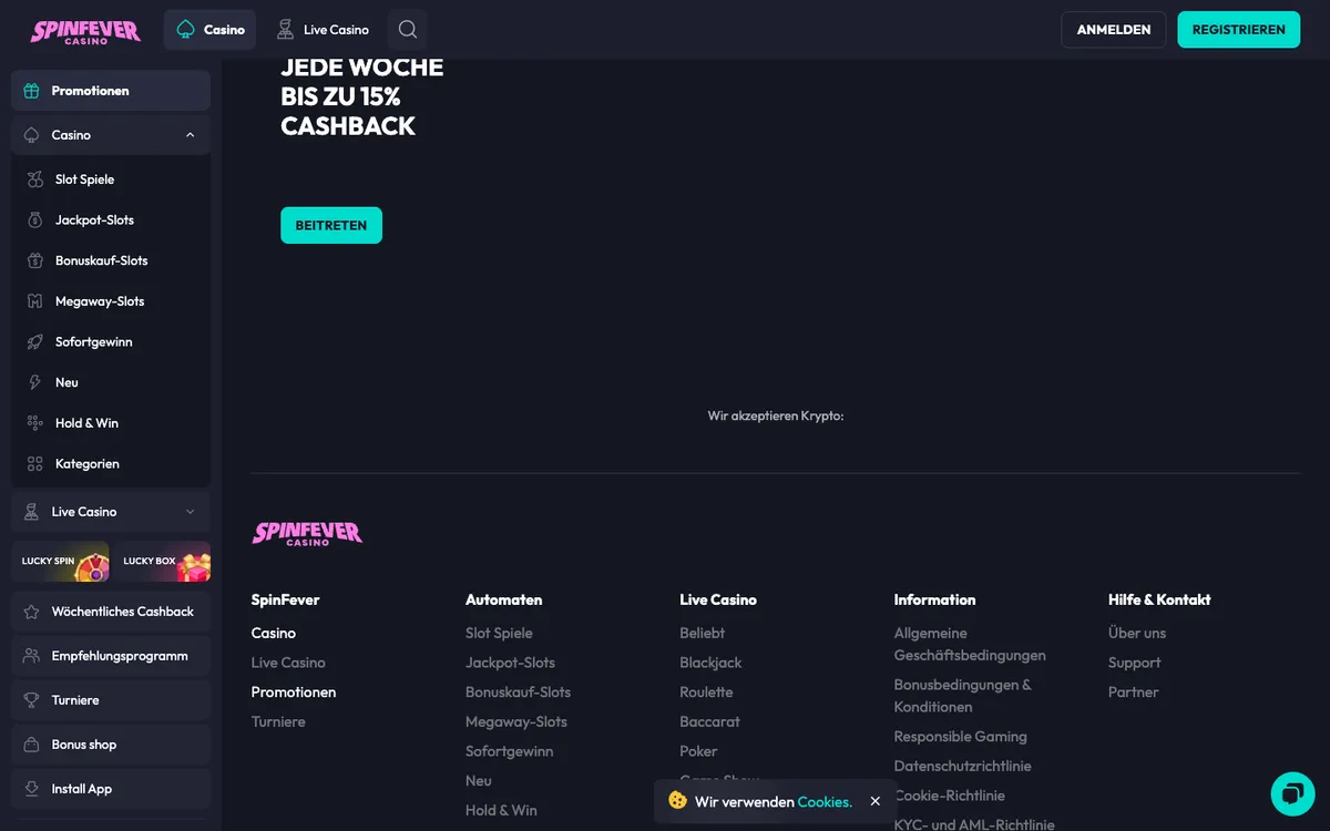 SpinFever Casino — «Акции», снято из страны Австрия