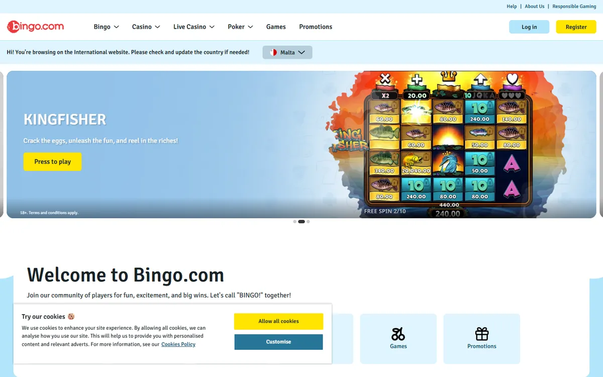 Bingo.com Casino — Home page, captured from Canada