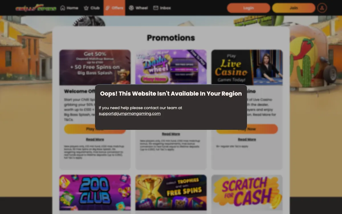 Chilli Spins Casino — «Акции», снято из страны Германия