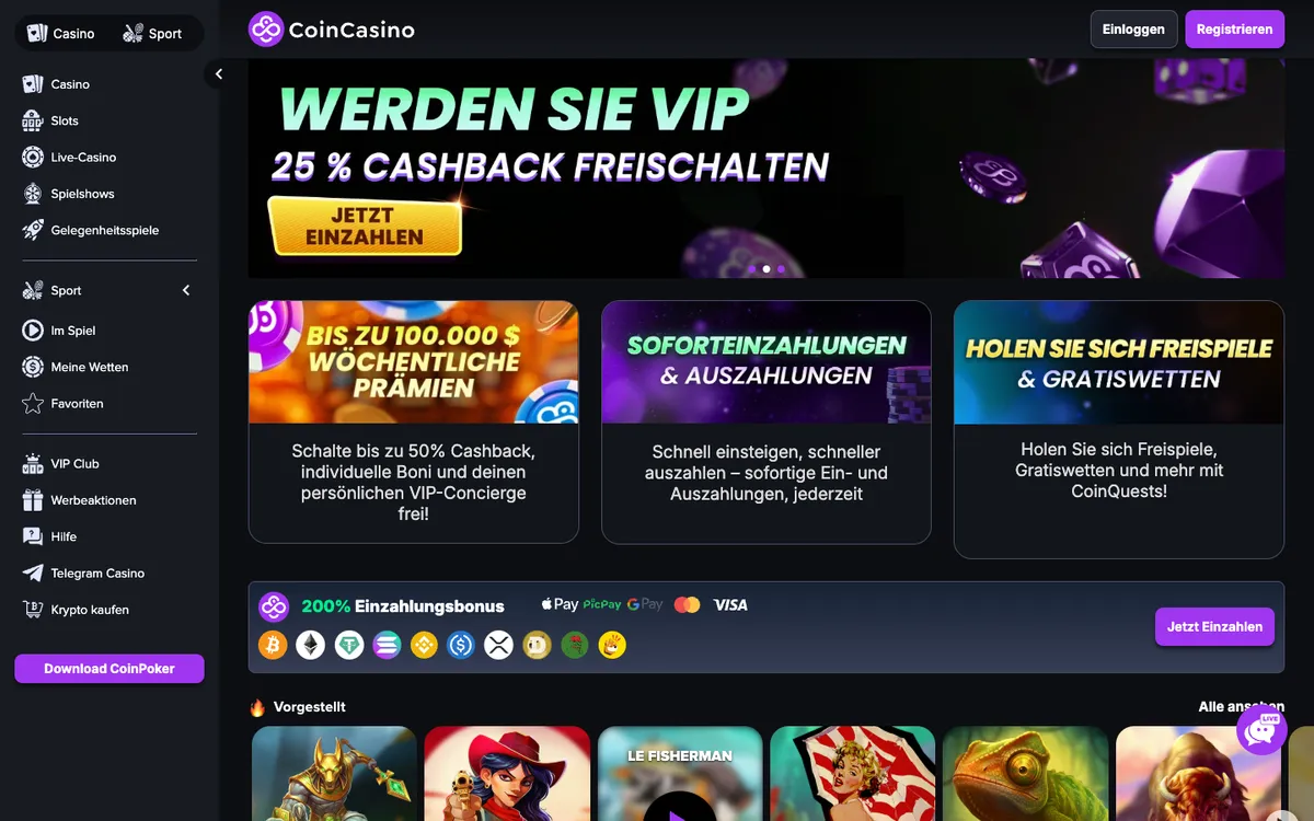 CoinCasino — Home page, captured from Germany