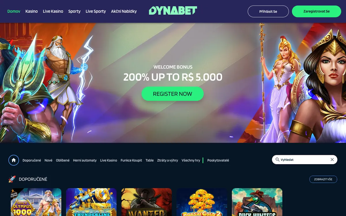 Dynabet Casino — Home page, captured from Czechia