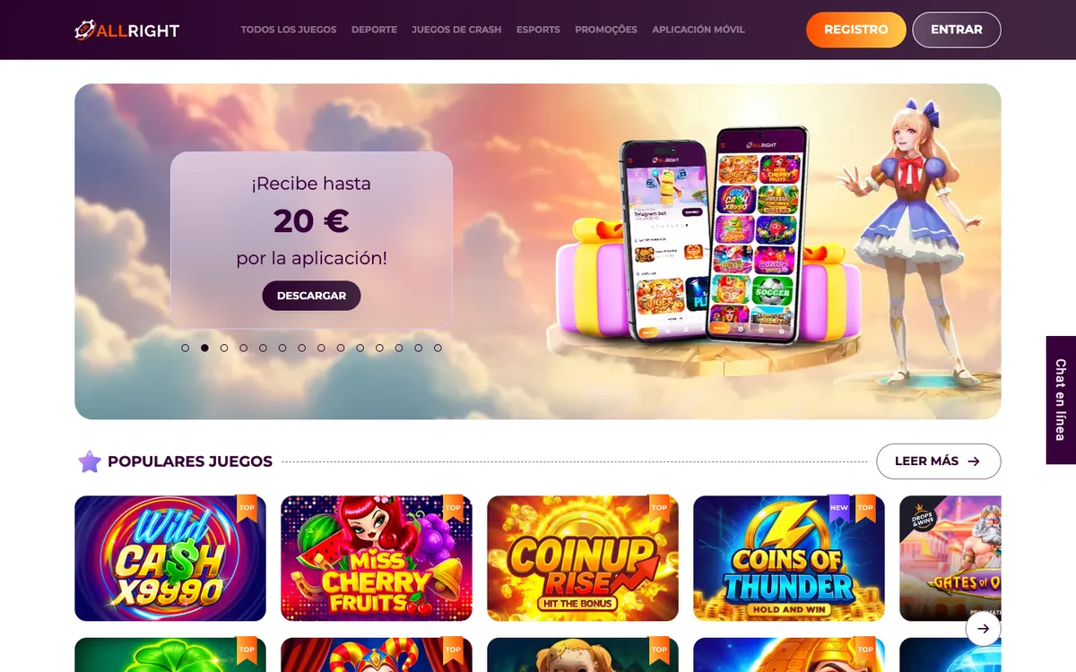 All Right Casino — Home page, captured from Chile