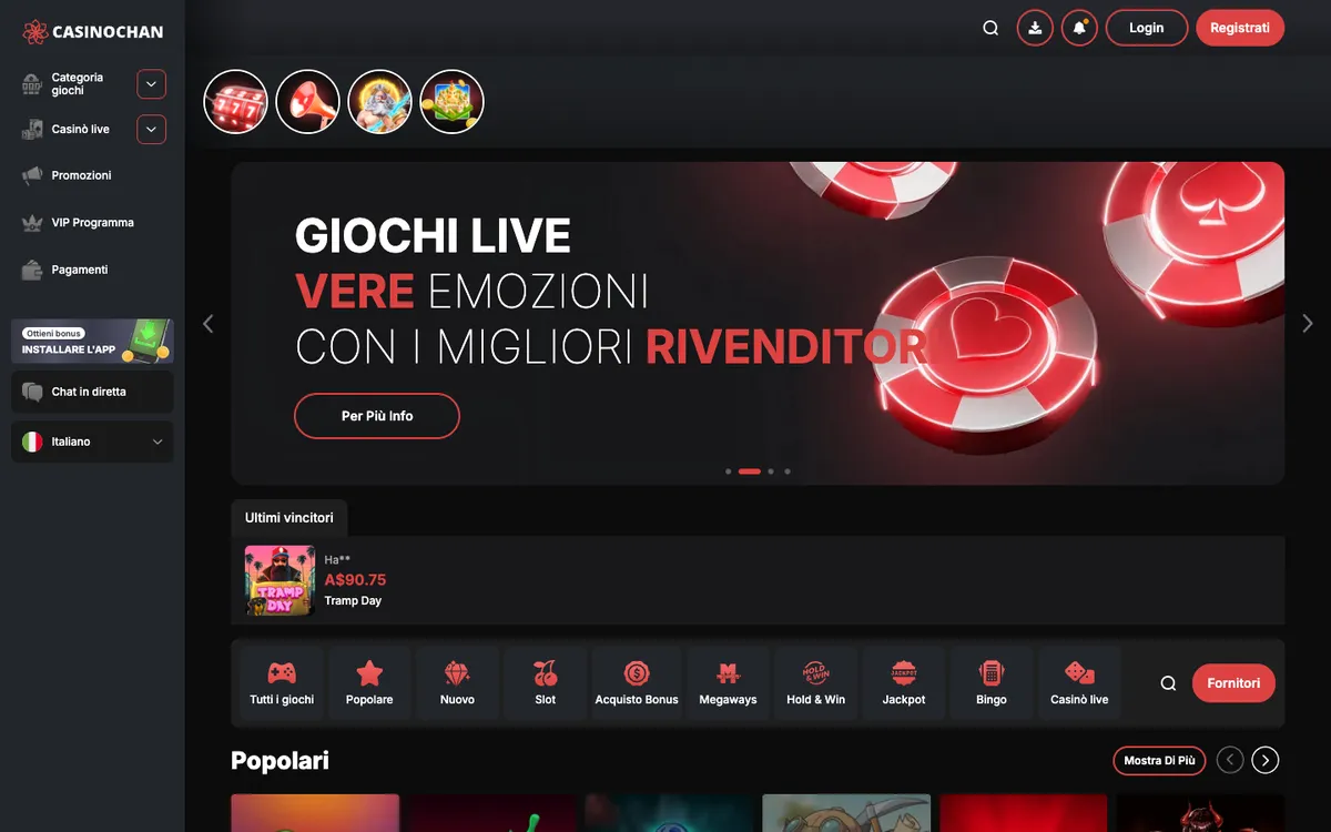 CasinoChan — Home page, captured from Italy