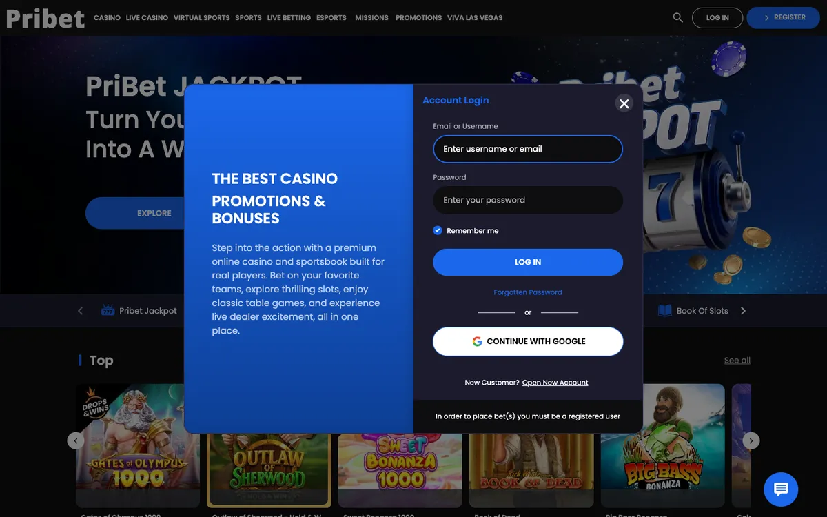 Pribet Casino — Sign-up, captured from Australia