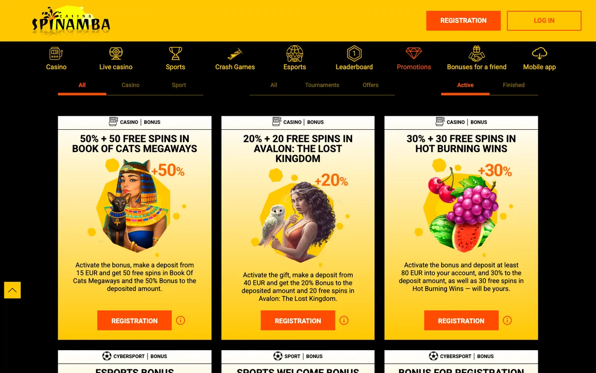 Spinamba Casino — «Акции», снято из страны Финляндия