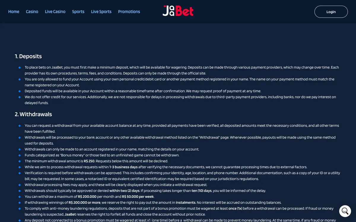 JaaBet Casino — «Платежи», снято из страны Бельгия